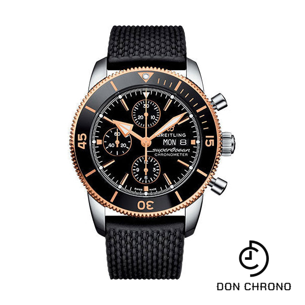 Breitling Superocean Heritage II Chronograph 44 Watch - Steel and Rose Gold Case - Volcano Black Dial - Black Rubber Aero Classic Strap - U13313121B1S1