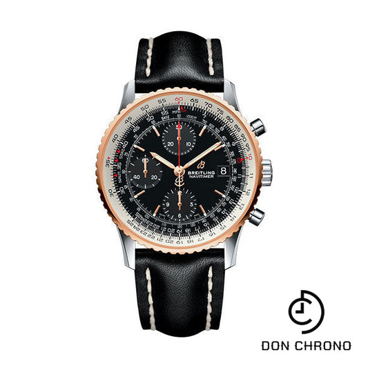 Breitling Navitimer 1 Chronograph 41 Watch - Steel and Red Gold Case - Black Dial - Black Leather Strap - U13324211B1X1