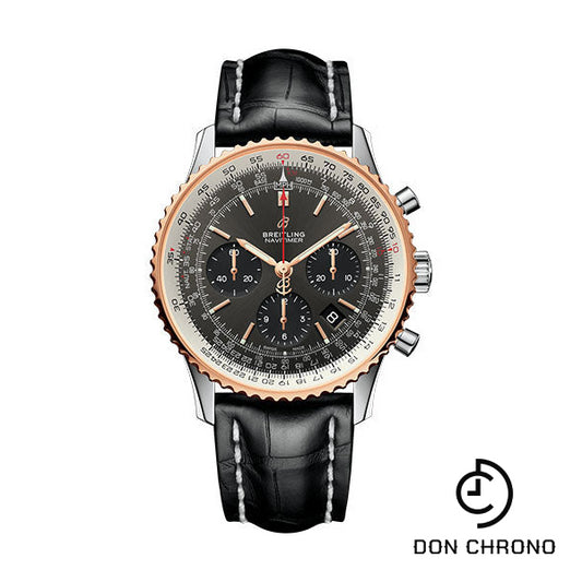 Breitling Navitimer 1 B01 Chronograph 43 Watch - Steel and Red Gold Case - Stratos Gray Dial - Black Croco Strap - UB0121211F1P1