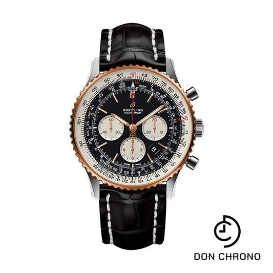Breitling Navitimer 1 B01 Chronograph 46 Watch - Steel and Red Gold Case - Black Dial - Black Croco Strap - UB0127211B1P1