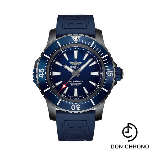 Breitling Superocean Automatic 48 Watch - DLC-Coated Titanium - Blue Dial - Blue Rubber Strap - Tang Buckle - V17369161C1S1