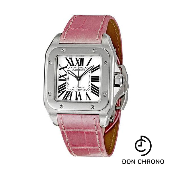 Cartier Santos 100 Watch - Medium Steel Case - Pink Alligator Strap - W20126X8