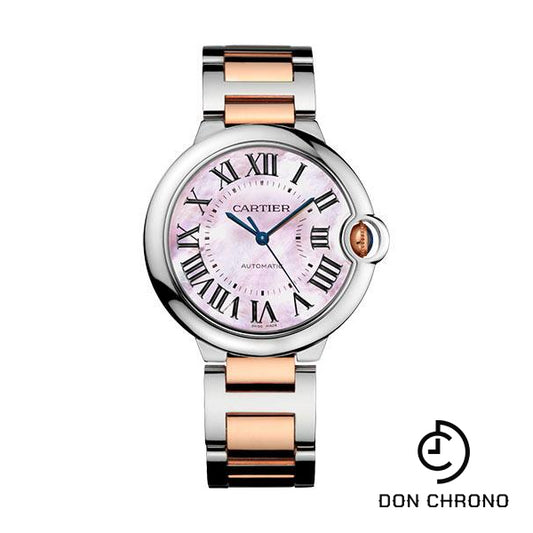 Cartier Ballon Bleu de Cartier Watch - 36 mm Steel Case - Pink Gold Bezel - Pink Mother-Of-Pearl Dial - W2BB0011