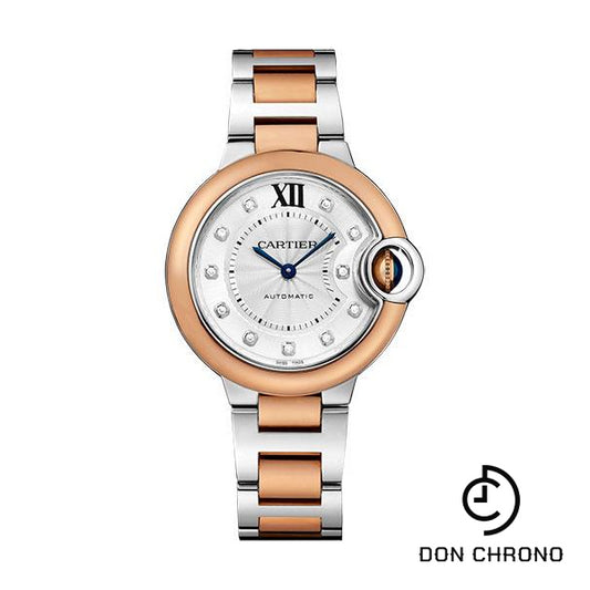 Cartier Ballon Bleu de Cartier Watch - 33 mm Steel Case - Pink Gold Bezel - Diamond Dial - W3BB0006