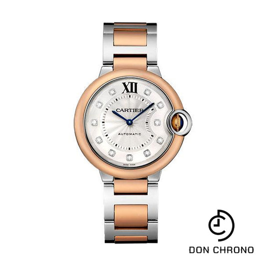 Cartier Ballon Bleu de Cartier Watch - 36 mm Steel Case - Pink Gold Bezel - Diamond Dial - W3BB0007