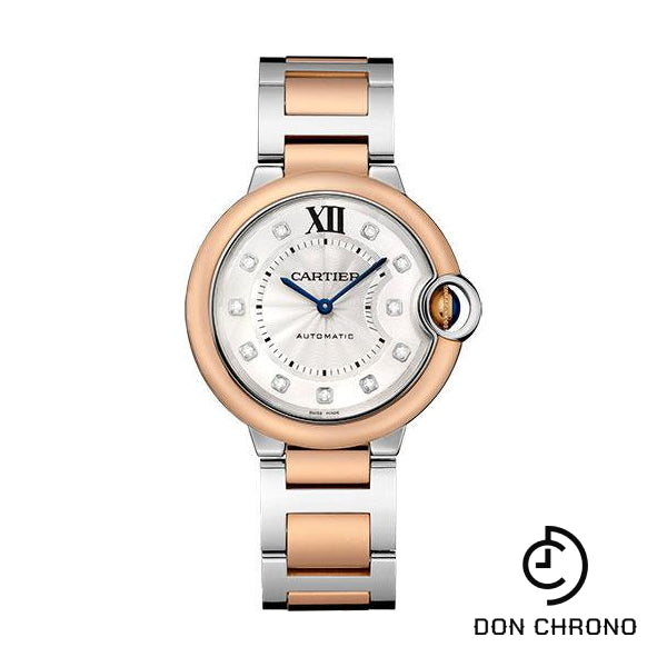 Cartier Ballon Bleu de Cartier Watch - 36 mm Steel Case - Pink Gold Bezel - Diamond Dial - W3BB0013