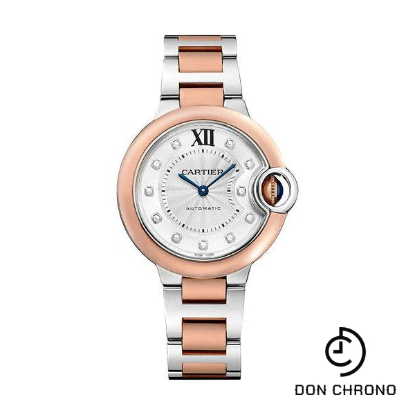 Cartier Ballon Bleu de Cartier Watch - 33 mm Steel and Rose Gold Case - Silvered Diamond Dial - Interchangeable Two-Tone Bracelet - W3BB0021