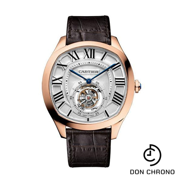 Cartier Drive de Cartier Flying Tourbillon Watch - 40 mm Pink Gold Case - White Galvanized Dial - Brown Alligator Strap - W4100013