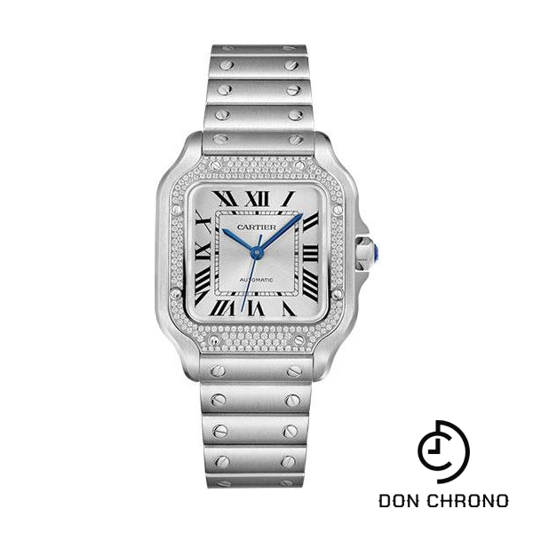 Cartier Santos de Cartier Watch - 35.1 mm Steel Case - Diamond Bezel - Sunray Dial - Interchangeable Bracelet - W4SA0005