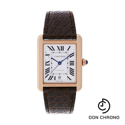 Cartier Tank Solo Extra Large Model Watch - 31 x 40.8 mm Pink Gold And Steel Case - Matt Brown Alligator Strap - W5200026