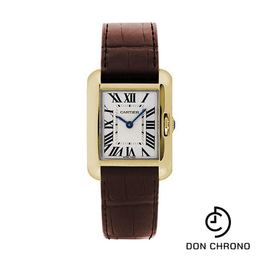 Cartier Tank Anglaise SM Watch - 30.2 mm Yellow Gold Case - Silvered Dial - Brown Alligator Strap - W5310028