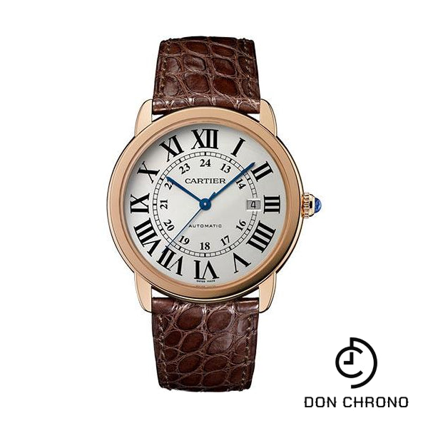 Cartier Ronde Solo de Cartier Extra Large Model Watch - 42 mm Pink Gold And Steel Case - Matt Brown Alligator Strap - W6701009