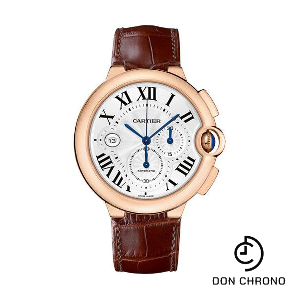 Cartier Ballon Bleu de Cartier Watch - 46.8 mm Pink Gold Case - Silvered Dial - Brown Alligator Strap - W6920074