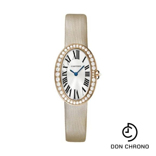 Cartier Baignoire Watch - Small Pink Gold Diamond Case - Fabric Strap - WB520004