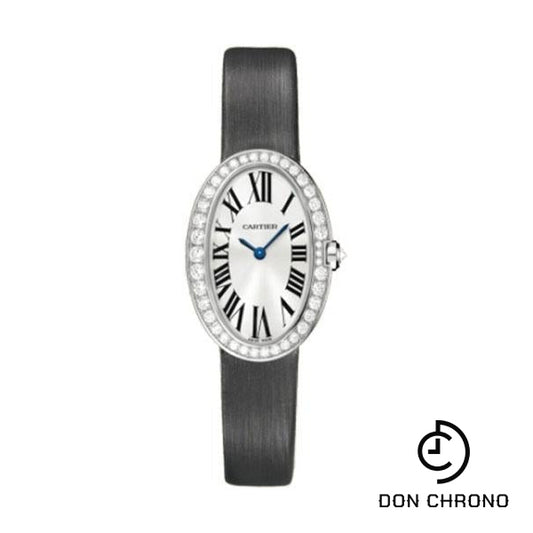 Cartier Baignoire Watch - Small White Gold Diamond Case - Fabric Strap - WB520008