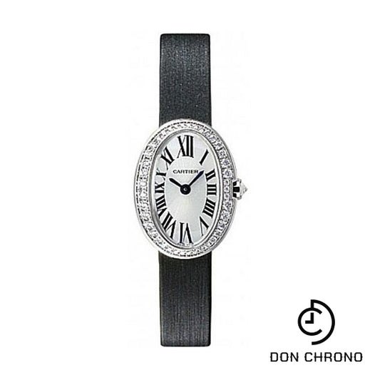 Cartier Baignoire Watch - Mini White Gold Diamond Case - Fabric Strap - WB520027