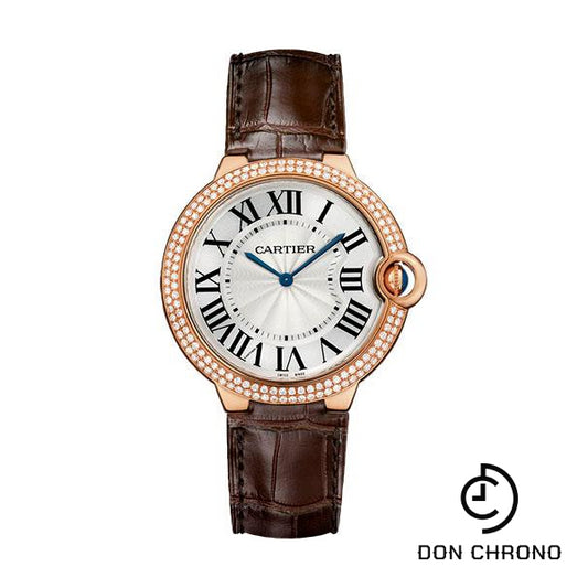 Cartier Ballon Bleu De Cartier Watch - 40 mm Pink Gold Diamond Case - Diamond Bezel - Diamond Dial - Brown Alligator Strap - WE902055