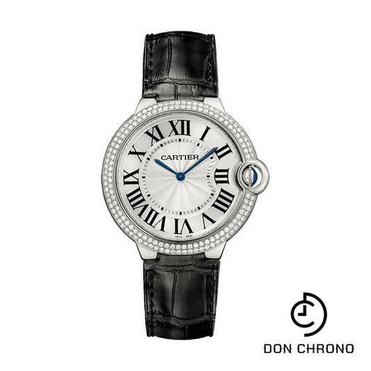 Cartier Ballon Bleu De Cartier Watch - 40 mm White Gold Diamond Case - Diamond Bezel - Black Alligator Strap - WE902056