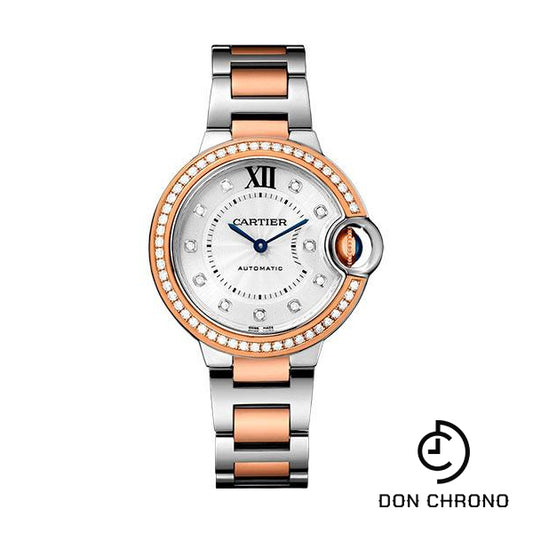 Cartier Ballon Bleu De Cartier Watch - 33 mm Pink Gold Case - Diamond Dial - Steel Bracelet - WE902077
