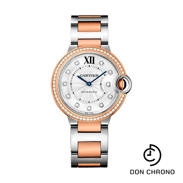 Cartier Ballon Bleu de Cartier Watch - 36 mm Steel Case - Pink Gold Diamond Bezel - Diamond Dial - Steel And Pink Gold Bracelet - WE902078