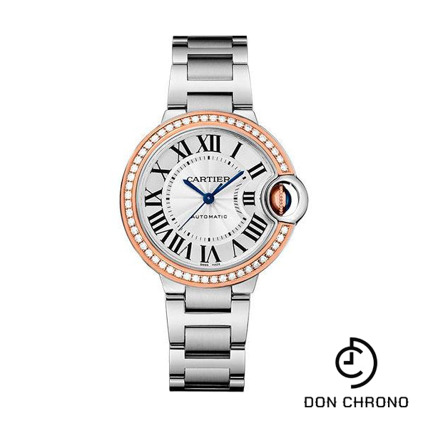 Cartier Ballon Bleu de Cartier Watch - 33 mm Steel Case - Pink Gold Diamond Bezel - WE902080