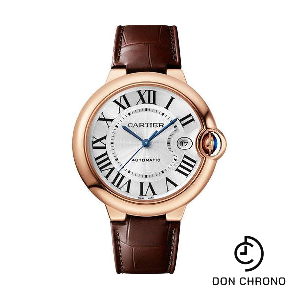 Cartier Ballon Bleu de Cartier Watch - 40 mm Pink Gold Case - Silvered Dial - Interchangeable Brown Leather Strap - WGBB0035