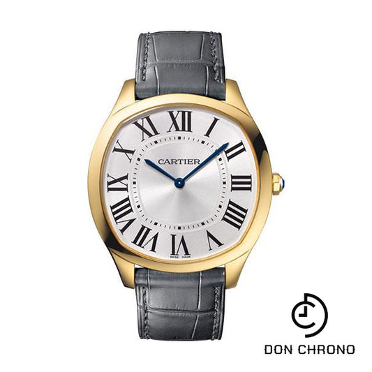 Cartier Drive de Cartier Extra-Flat Watch - 38 mm Yellow Gold Case - Silvered Dial - Gray Alligator Strap - WGNM0011