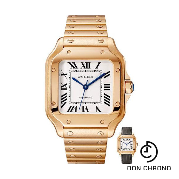 Cartier Santos de Cartier Watch - 35.1 mm Pink Gold Case - Silvered Dial - Allilgator Strap - WGSA0008