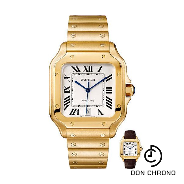 Cartier Santos de Cartier Watch - 39.8 mm Yellow Gold Case - Silvered Dial - Allilgator Strap - WGSA0009