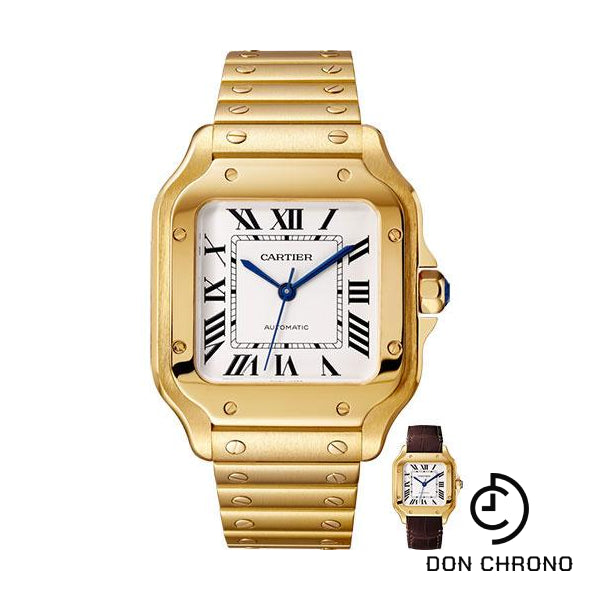 Cartier Santos de Cartier Watch - 35.1 mm Yellow Gold Case - Silvered Dial - Allilgator Strap - WGSA0010