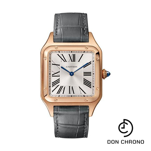 Cartier Santos-Dumont Watch - 43.5 mm Pink Gold Case - Silver Dial - Gray Strap - WGSA0021