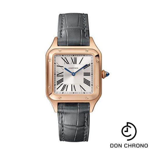 Cartier Santos-Dumont Watch - 38 mm Pink Gold Case - Silver Dial - Black Strap - WGSA0022