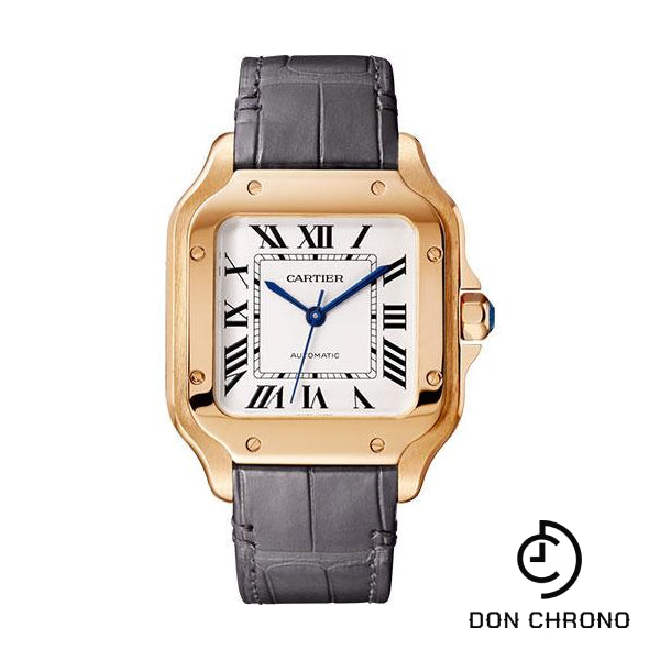 Cartier Santos de Cartier Watch - 35.1 mm Pink Gold Case - Silvered Dial - Alligator And Calfskin Strap - WGSA0028