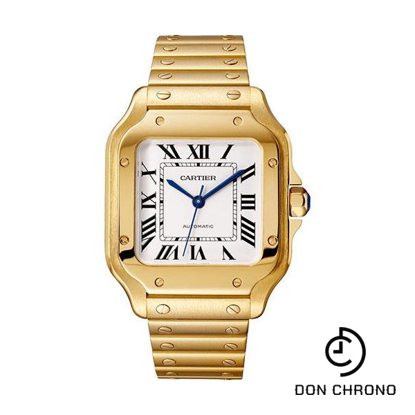 Cartier Santos de Cartier Watch - 35.1 mm Yellow Gold Case - Silvered Opaline Dial - Alligator Skin Bracelet - WGSA0030