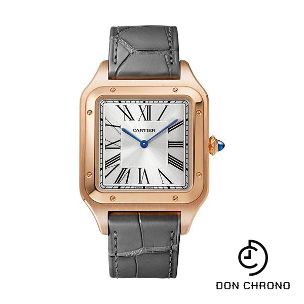 Cartier Santos-Dumont Watch - 46.6 mm x 33.9 mm Pink Gold Case - Silver Dial - Gray Leather Strap - WGSA0032