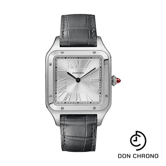 Cartier Santos-Dumont Le Bresil Watch - 43.5 mm x 31.4 mm Platinum Case - Silvered Dial - Grey Alligator Strap - WGSA0034