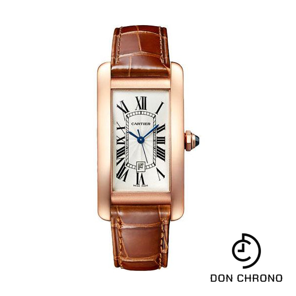 Cartier Tank Americaine Watch - 41.60 mm x 22.60 mm Rose Gold Case - Silver Dial - Brown Leather Strap - WGTA0046