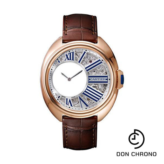 Cartier Cle de Cartier Mysterious Hours Watch - 41 mm Pink Gold Case - Silver Dial - Brown Alligator Strap - WHCL0002