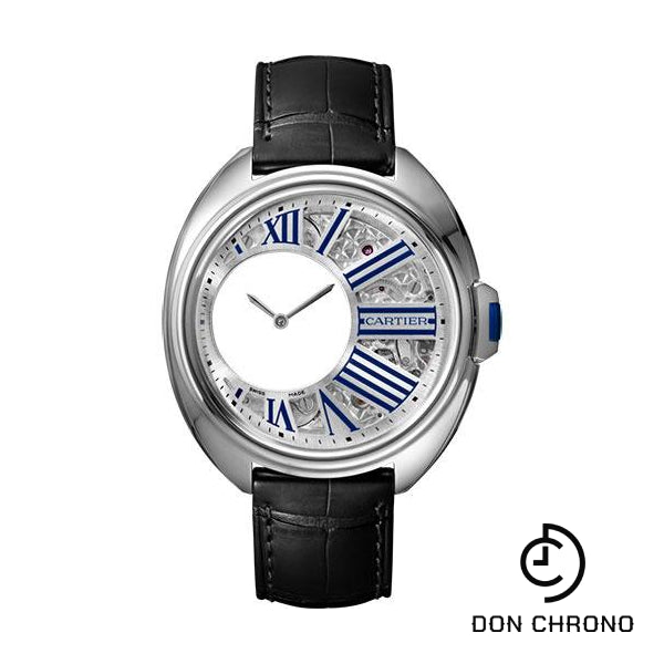 Cartier Cle de Cartier Mysterious Hours Watch - 41 mm Palladium Case - Silver Dial - Black Alligator Strap - WHCL0003