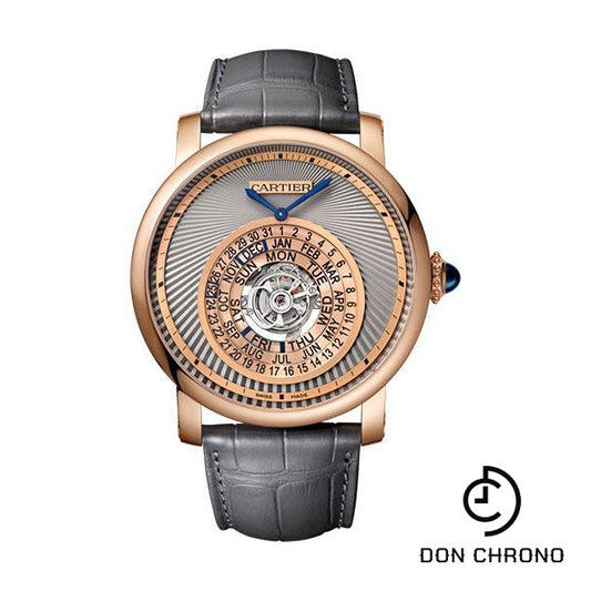 Cartier Rotonde de Cartier Astrocalendaire Watch - 45 mm Pink Gold Case - Gray Dial - Gray Alligator Strap - WHRO0027