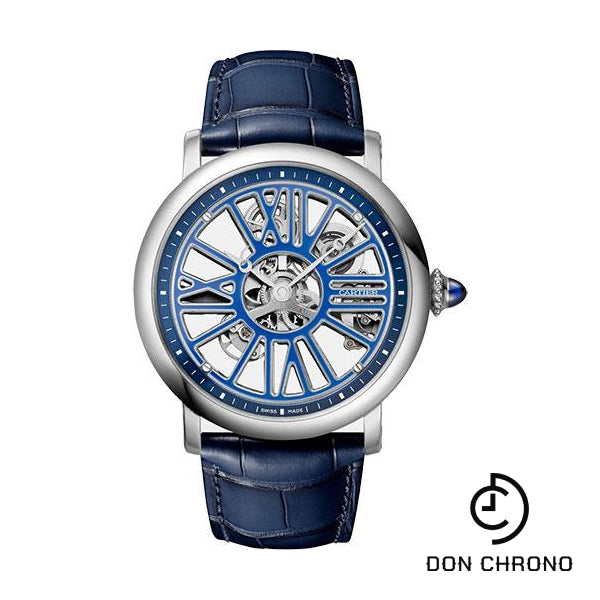 Cartier Rotonde de Cartier Skeleton Watch - 42 mm Platinum Case - Skeleton Dial - Blue Alligator Strap - WHRO0051