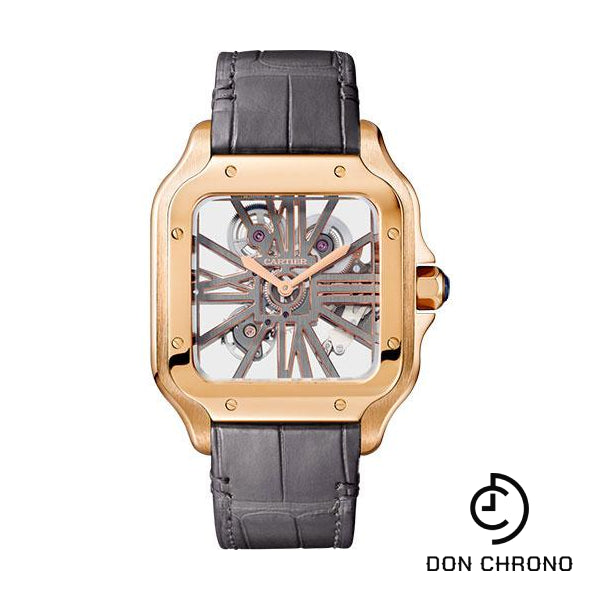 Cartier Santos de Cartier Watch - 39.8 mm Pink Gold Case - Skeleton Dial - Alligator And In Calfskin Strap - WHSA0018