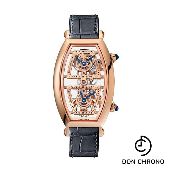 Cartier Tonneau Skeleton Xl Watch - 52.4 mm Pink Gold Case - Skeleton Dial - Dark Gray Alligator Strap - WHTN0005