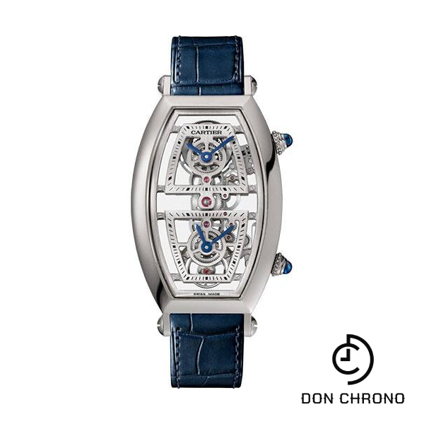 Cartier Tonneau Skeleton Xl Watch - 52.4 mm Platinum Case - Skeleton Dial - Blue Alligator Strap - WHTN0006