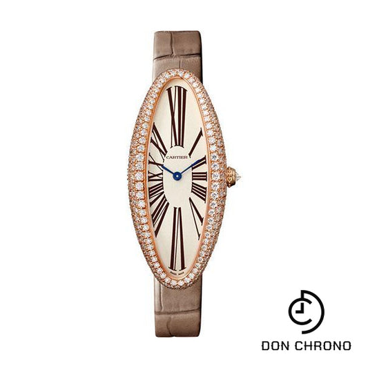 Cartier Baignoire Allongee Watch - 47 mm Pink Gold Diamond Case - Taupe Strap - WJBA0006