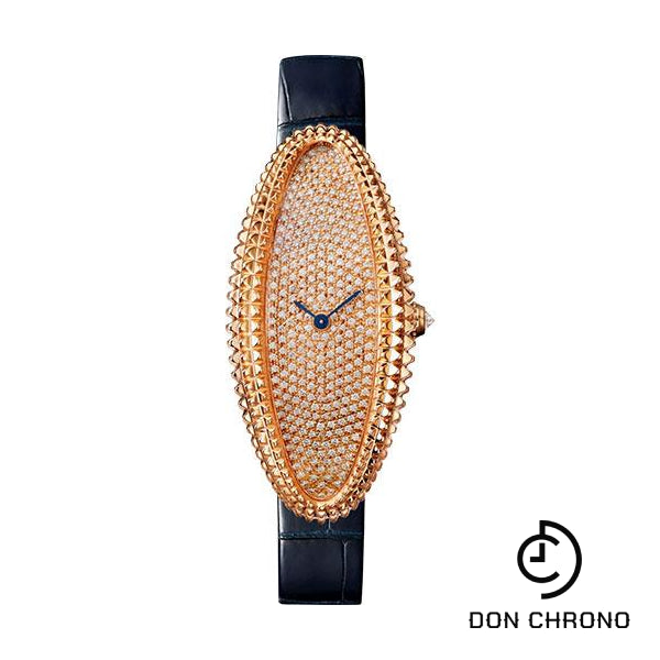 Cartier Baignoire Allongee Watch - 47 mm Pink Gold Case - Diamond Dial - Midnight Blue Strap - WJBA0016