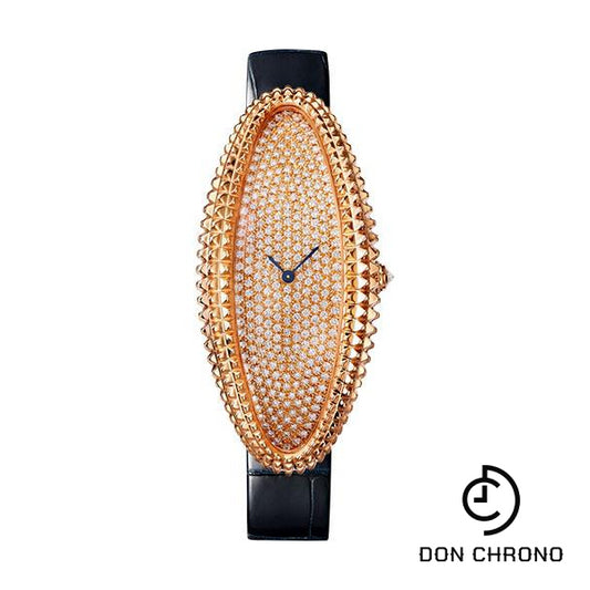 Cartier Baignoire Allongee Watch - 52 mm Pink Gold Case - Diamond Dial - Midnight Blue Strap - WJBA0017