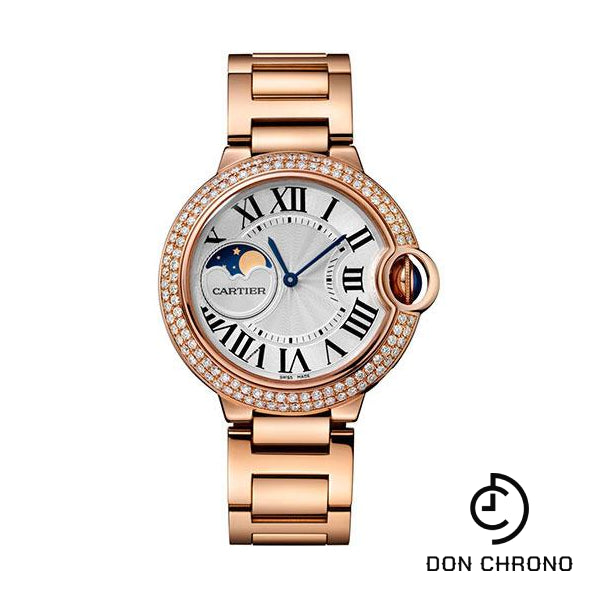 Cartier Ballon Bleu de Cartier Moonphase Watch - 37 mm Pink Gold Case - Diamond Paved Bezel - Silver Dial - WJBB0025