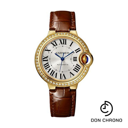 Cartier Ballon Bleu de Cartier Watch - 33 mm Yellow Gold Diamond Case - Brown Strap - WJBB0040