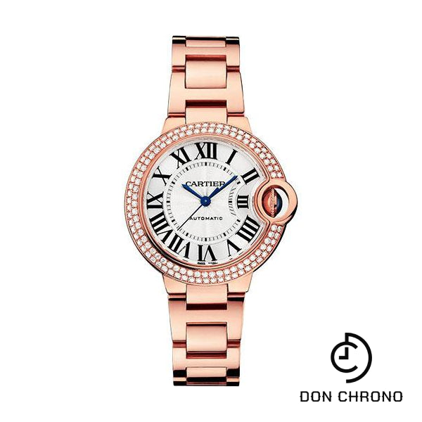 Cartier Ballon Bleu de Cartier Watch - 33 mm Rose Gold Diamond Case - Silvered Dial - Interchangeable Bracelet - WJBB0066